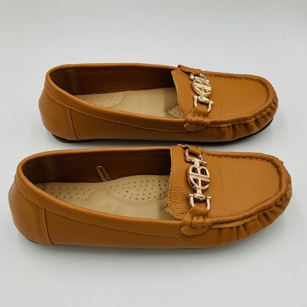 Women’s Tan Moccasin Loafers with Metal Accent - Picture 3 of 4